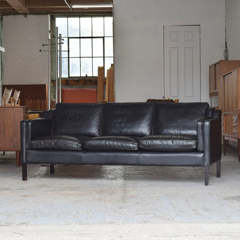Black Leather 3-Seater Sofa by Stouby