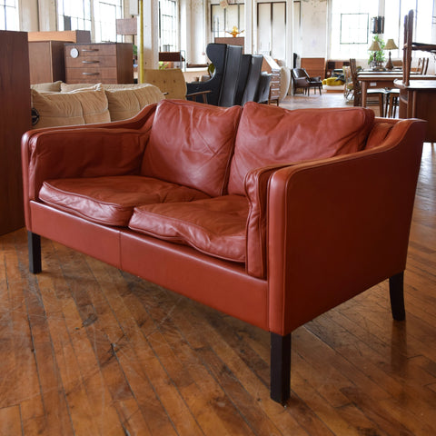 Børge Mogensen Style Loveseat in Red Leather