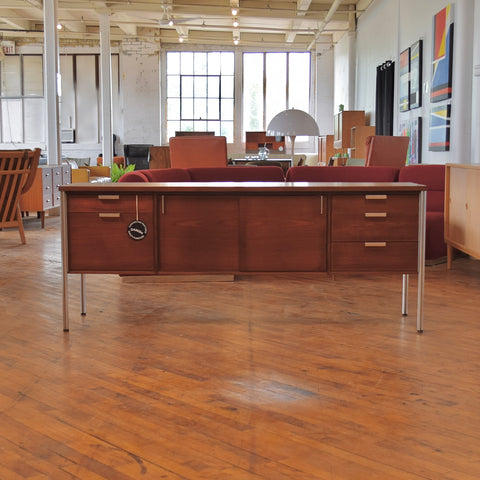 VIntage Walnut & Steel Credenza