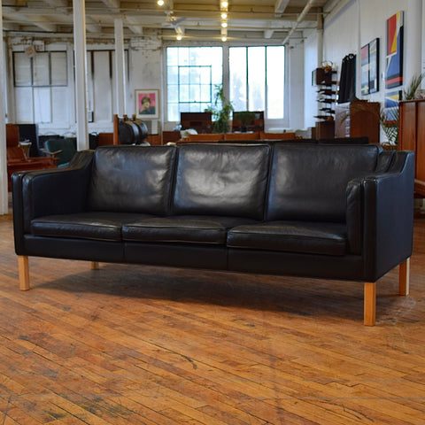Black Leather 3-Seater Sofa by Stouby