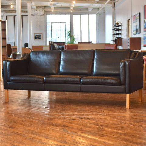 Black Leather 3-Seater Sofa by Stouby