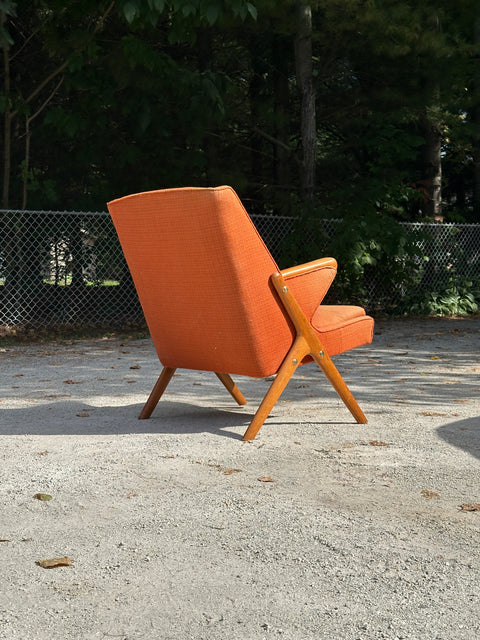 Upholstered Teak & Oak Lounge Chair