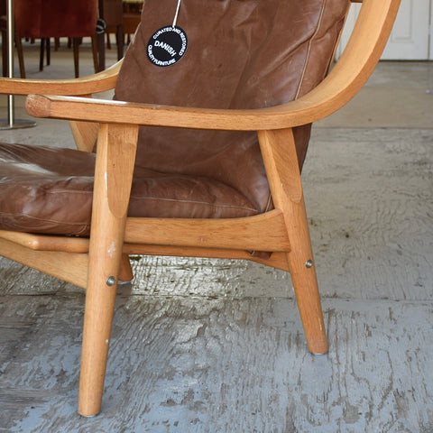 Hans Wegner GE530 Leather & Oak Lounge Chair w/ Ottoman