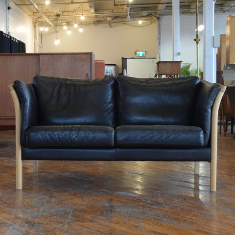 Danish Oak & Leather Loveseat by Stouby