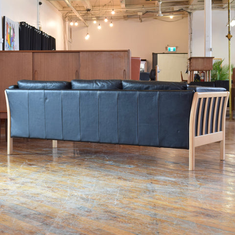 Danish Oak & Leather 3-Seater Sofa by Stouby