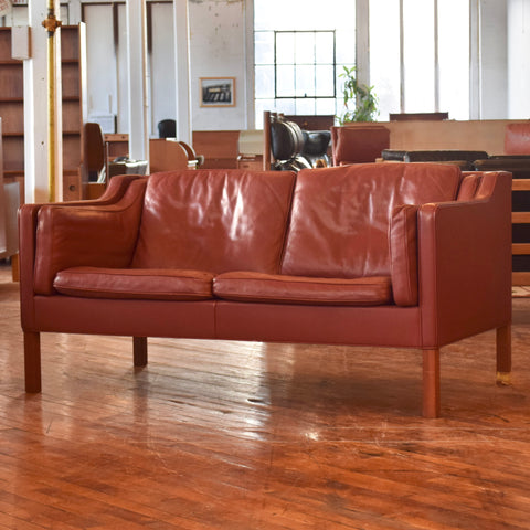 Børge Mogensen Model 2212 Loveseat in Red Leather & Rosewood