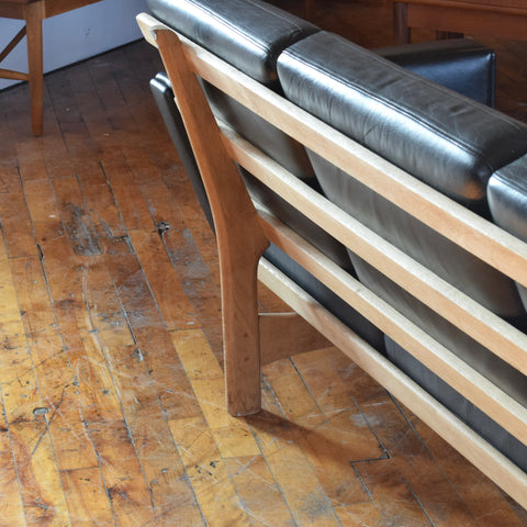 Hans Wegner GE236/3 Black Leather & Oak 3-Seater Sofa