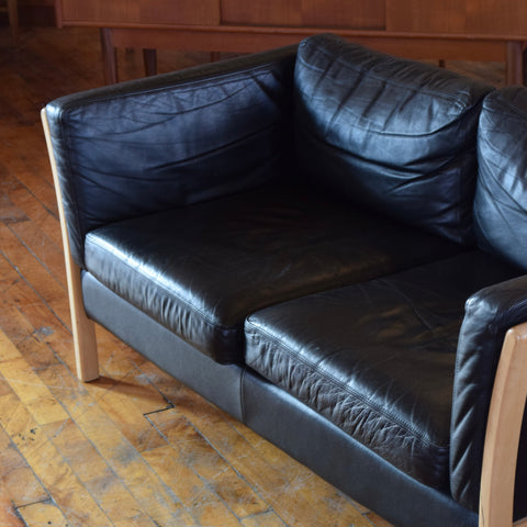 Danish Oak & Leather Loveseat by Stouby