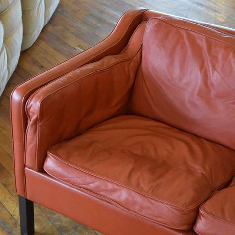 Børge Mogensen Style Loveseat in Red Leather
