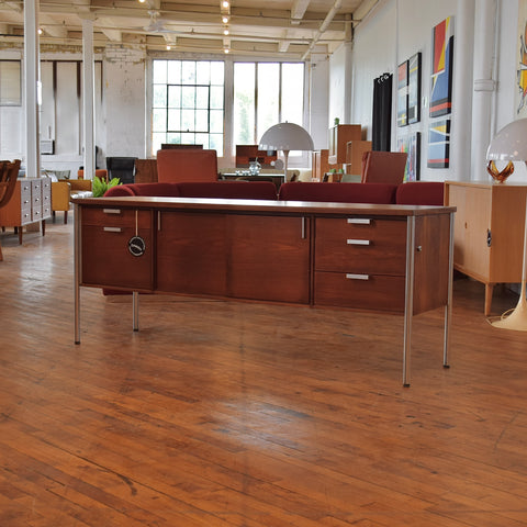 VIntage Walnut & Steel Credenza