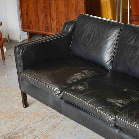Black Leather 3-Seater Sofa by Stouby