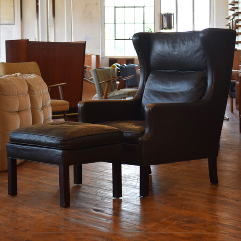 Leather Highback Arm Chair w/ Ottoman by Georg Thams