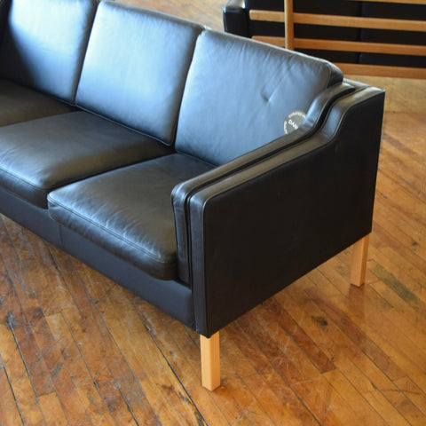 Black Leather 3-Seater Sofa by Stouby