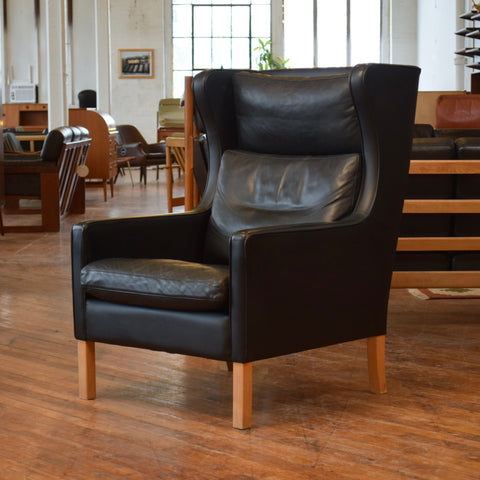 Black Leather Wingback Chair by Stouby