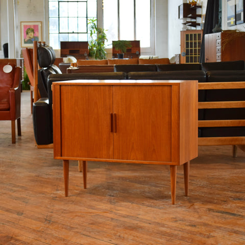 Compact Teak Tambour Door Sideboard by Kai Kristiansen