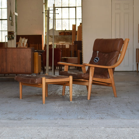 Hans Wegner GE530 Leather & Oak Lounge Chair w/ Ottoman