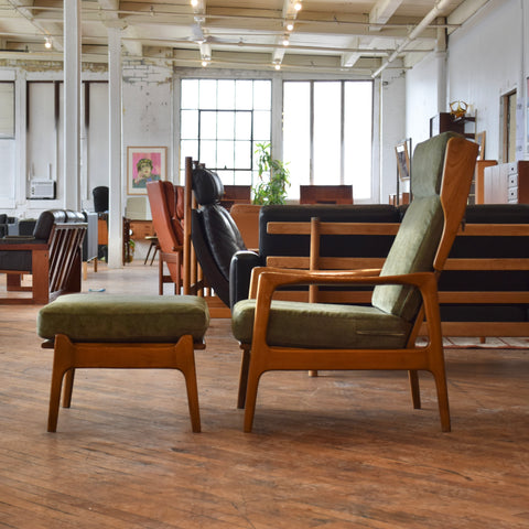 Upholstered Elm Lounge Chair w/ Ottoman