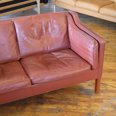 Børge Mogensen Model 2212 Loveseat in Red Leather & Rosewood