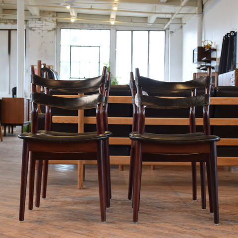 Set of 4 Leather & Rosewood Dining Chairs by Sibast