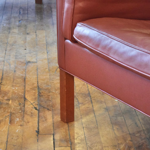 Børge Mogensen Model 2212 Loveseat in Red Leather & Rosewood