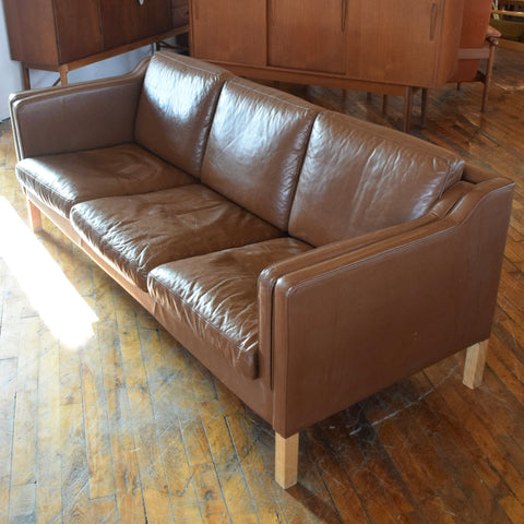 Danish Milk Chocolate Leather 3-Seater Sofa by Stouby