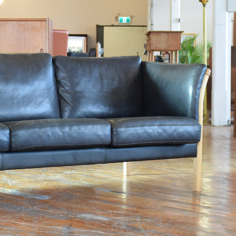 Danish Oak & Leather 3-Seater Sofa by Stouby