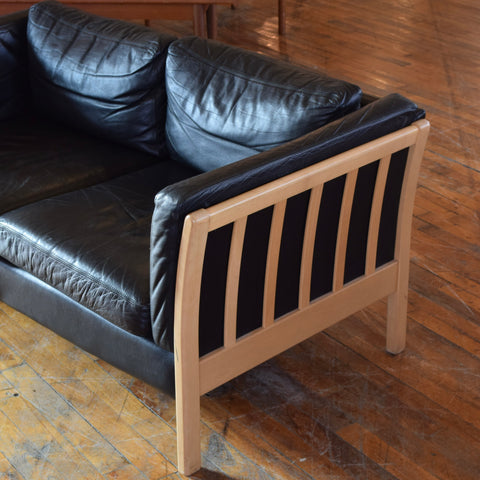 Danish Oak & Leather Loveseat by Stouby