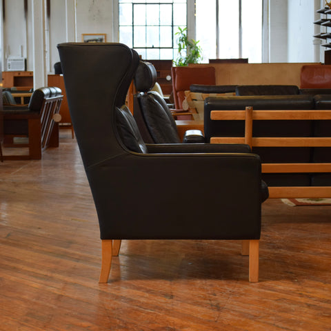 Black Leather Wingback Chair by Stouby