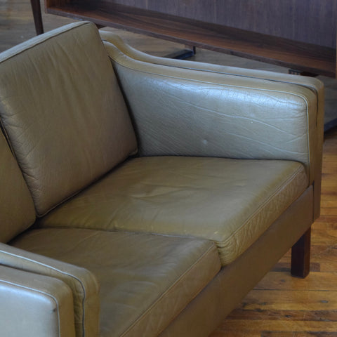 Børge Mogensen Style Loveseat in Olive Leather