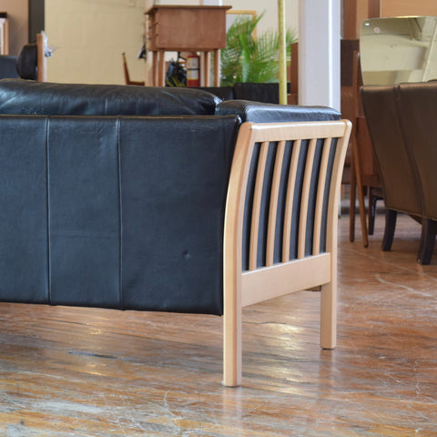 Danish Oak & Leather 3-Seater Sofa by Stouby