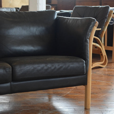 Danish Oak & Leather Loveseat by Stouby