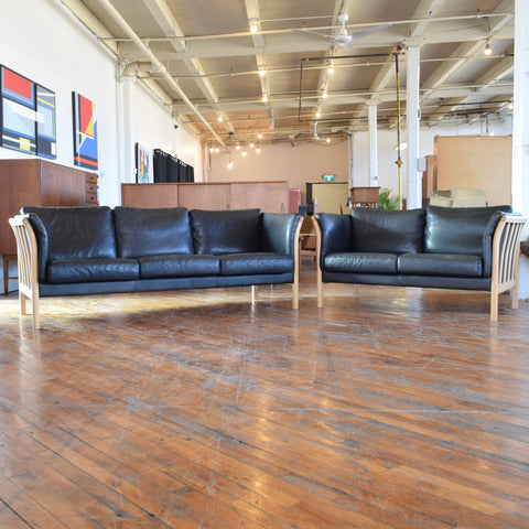 Danish Oak & Leather 3-Seater Sofa by Stouby