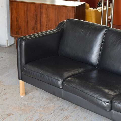Black Leather 3-Seater Sofa by Stouby
