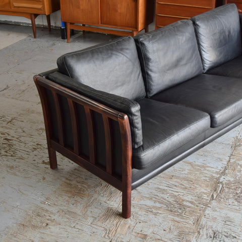 Black Leather 3-Seater Sofa by Mogens Hansen
