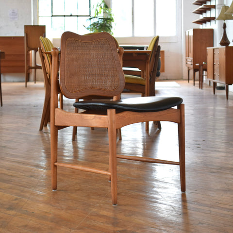 Set of 4 Cane & Teak Dining Chairs in the Style of Arne Vodder