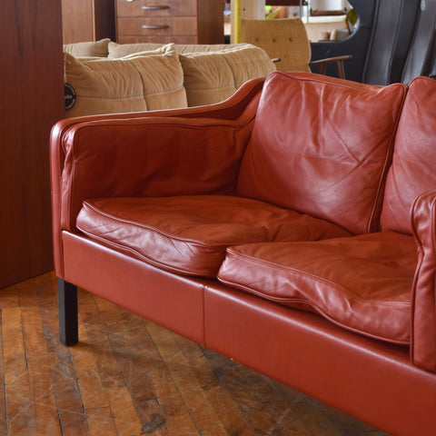 Børge Mogensen Style Loveseat in Red Leather