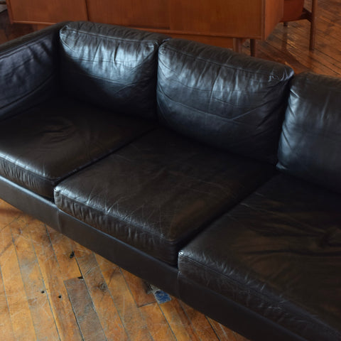 Danish Oak & Leather 3-Seater Sofa by Stouby