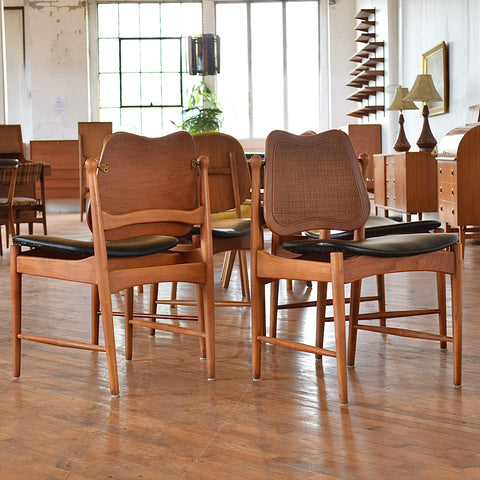Set of 4 Cane & Teak Dining Chairs in the Style of Arne Vodder