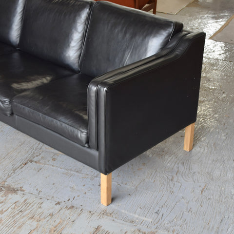 Black Leather 3-Seater Sofa by Stouby