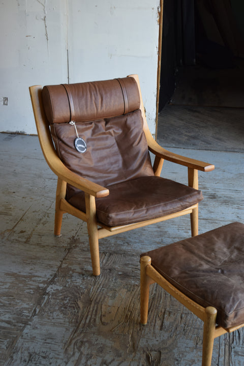 Hans Wegner GE530 Leather & Oak Lounge Chair w/ Ottoman