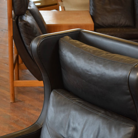 Black Leather Wingback Chair by Stouby