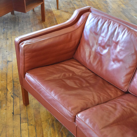 Børge Mogensen Model 2212 Loveseat in Red Leather & Rosewood