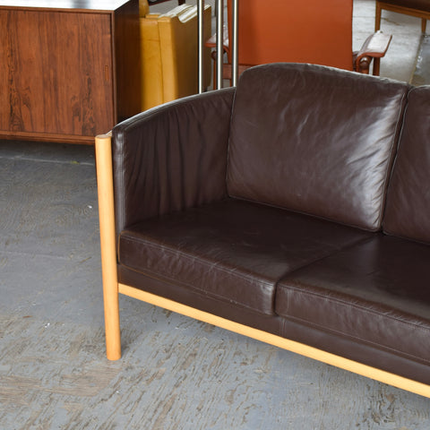 Dark Brown Leather & Beech Loveseat