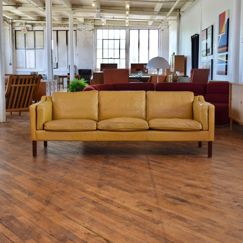 Mustard Yellow Leather 3-Seater Sofa