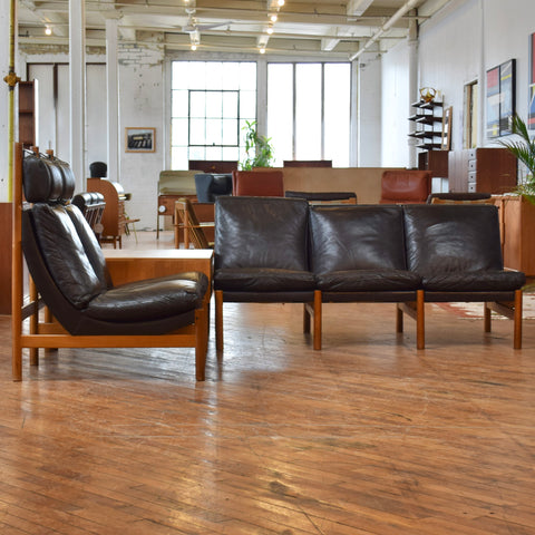 Danish Oak & Leather Sectional w/ Table