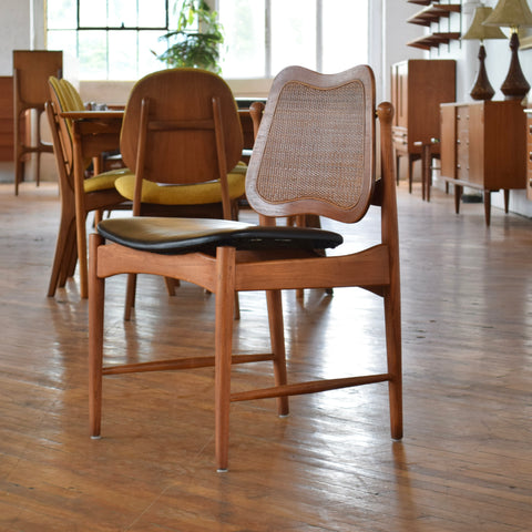 Set of 4 Cane & Teak Dining Chairs in the Style of Arne Vodder