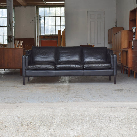 Black Leather 3-Seater Sofa by Stouby