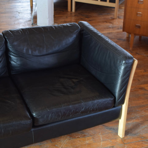 Danish Oak & Leather Loveseat by Stouby