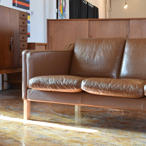Danish Milk Chocolate Leather 3-Seater Sofa by Stouby