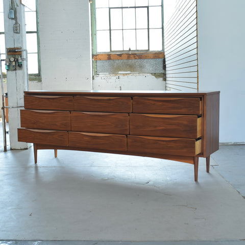 Vintage Walnut 9-Drawer Dresser